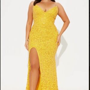 Floral Sequin Gown - Yellow